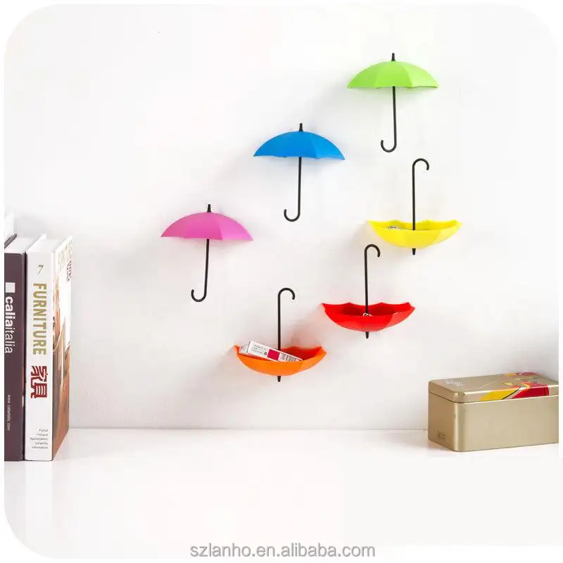 3ピース/ロットUmbrella Shaped Creative Key Hanger Rack Decorative Holder Wall Hooks For Kitchen Organizer Bathroom Accessories