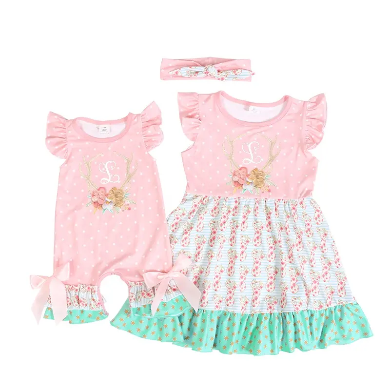 卸売女の子子供赤ちゃん服ピンクドレスロンパース女の子スモックブティック服