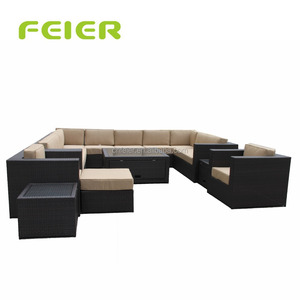 Feier屋外断面ソファとラウンジウィッカーパティオ家具セット (15個セット) 無料パティオカバー付き