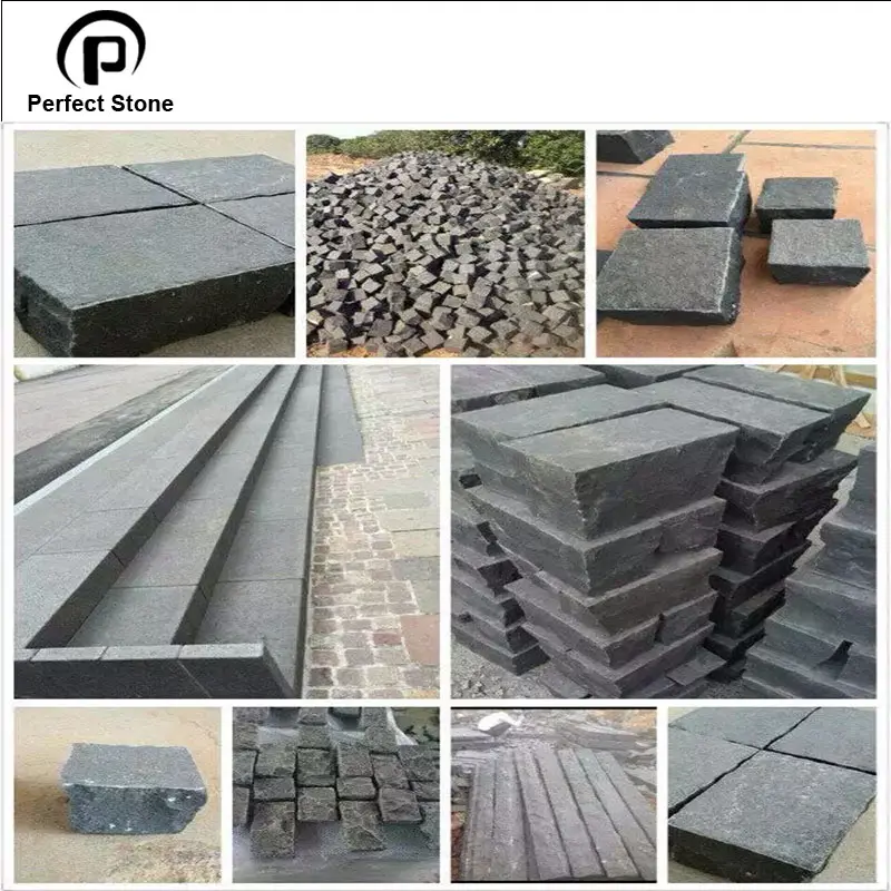 Black basalt cobble stone paving stone for pebble stone black basalt driving road