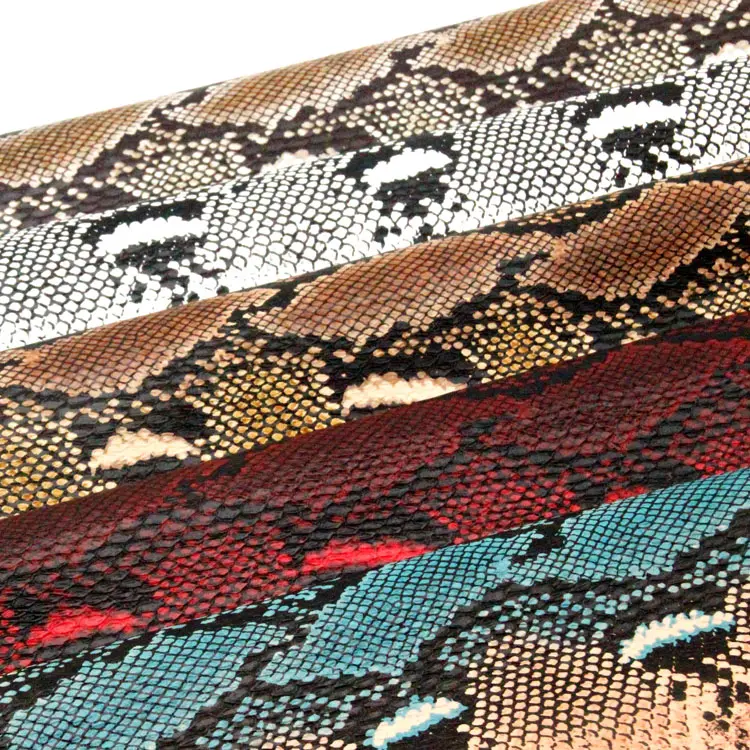Tissu écologique en cuir pour sac, imprimé de serpent, métallique