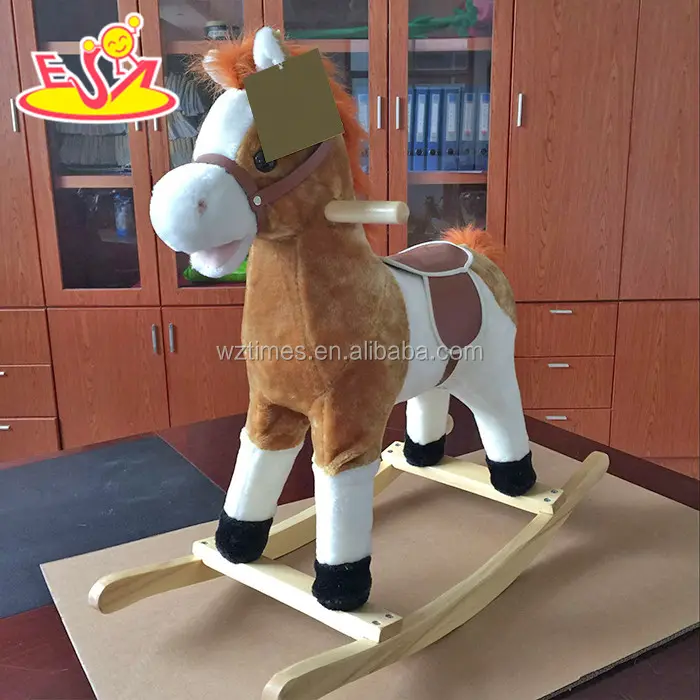 Caballo mecedora de madera con sonido de caballo de nuevo diseño para niños pequeños, la mejor venta de caballo mecedora de madera para niños pequeños W16D090