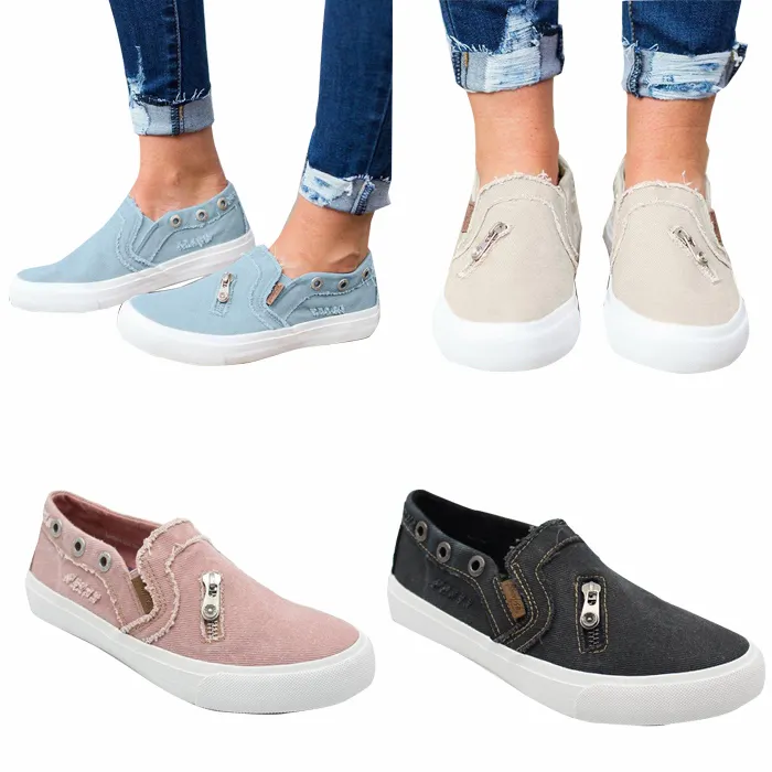 SD-013 2019 Thời Trang Mới Nhất Giày Vải Giản Dị Màu Rắn Sneaker Với Dây Kéo Trang Trí Giày Đi Bộ Phụ Nữ Của Phụ Nữ Bán Buôn