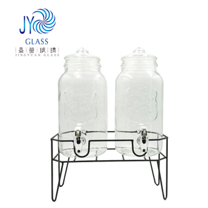 ジュース用タップスタンド付き<span class=keywords><strong>4</strong></span>リットルガラスメイソンジャー多機能デスクトップ飲料ディスペンサー