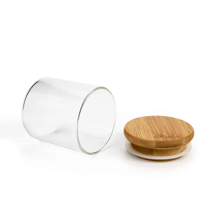 2 OZ 4 OZ Mini hermético aire claro apretado caramelo de vidrio borosilicato de alta de almacenamiento de contenedores frascos de bambú de madera tapa de corcho