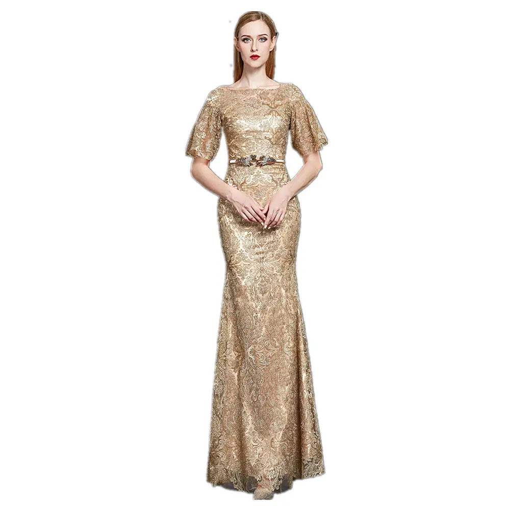 Vestido de noche elegante con apliques de cristal champán para mujer, de encaje con cuentas 3D, Floral, con lentejuelas, corte en A, aslp006, 2023