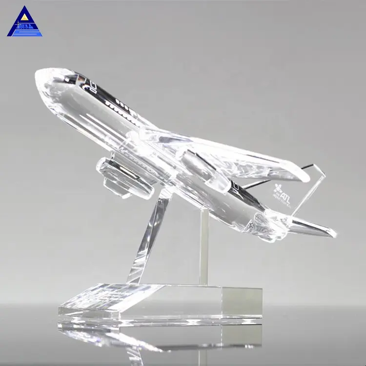 Atacado personalizado transparente vidro avião de cristal modelo lembranças presente