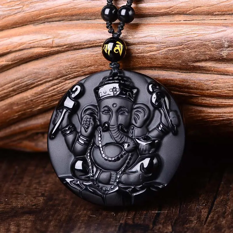 Natural Obsidian Stone Black Obsidian Necklace Pendant Thailand Geneisha Elephant Men's Jewelry Women's Jewelry