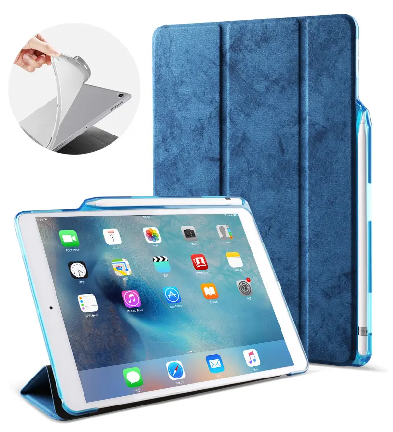 Dreifach faltbarer Smart-Stuck mit Bleistifthalter für iPad Pro 10.5 PU Front-Weich-TPU-Rückenabdeckung schützende Tablet-Abdeckungen & Hüllen