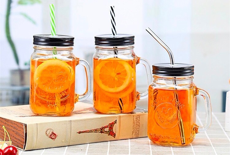 16oz/450ml glass mason jar with embossed logo