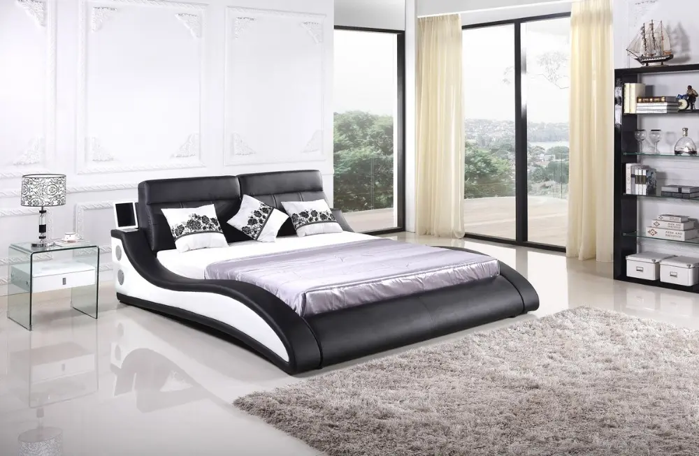 Chinesisches weißes und schwarzes Leder bett mit Kristallen Moderne Bett preise