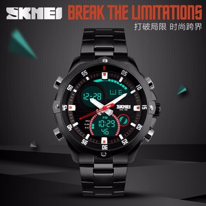 SKMEI 1146นาฬิกาอะนาล็อก Led 2เวลา,นาฬิกาปลุกหรูหราสายสแตนเลสผู้ชายกันน้ำ2023นาฬิกาควอตซ์ดิจิตอล