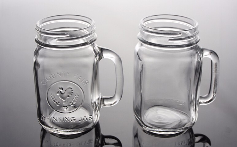 16oz/450ml glass mason jar with embossed logo