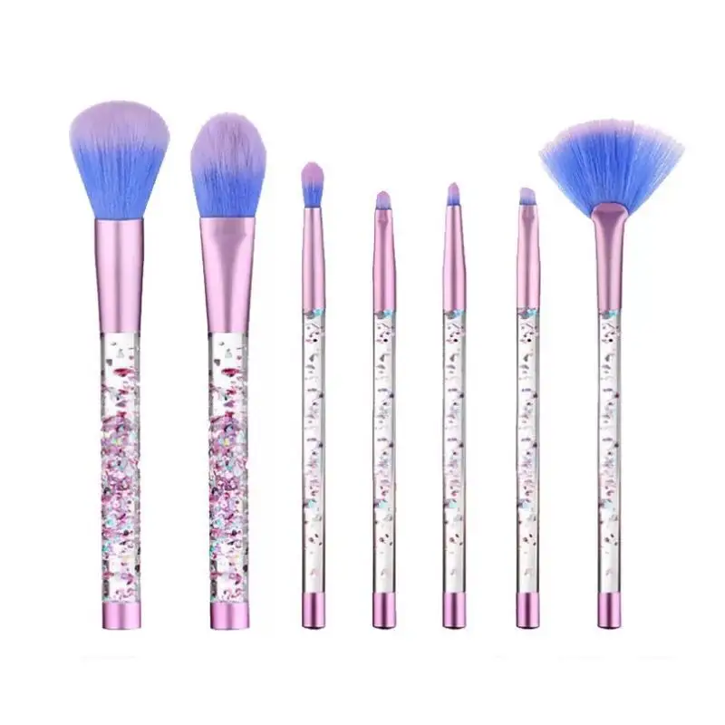 Bling Bling Taklon Hair Cosmetic Brush Set Make up Brushes Factory Sells Basic 7pc Crystal Shenzhen Synthetic Hair Plastic