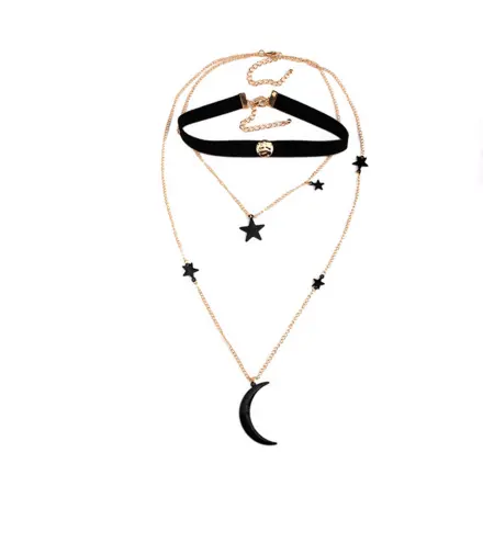 2018 joyas madre gargantillas de terciopelo gargantilla conjunto-conjunto negro estrella de-2 piezas-Delicatefor las mujeres y las niñas