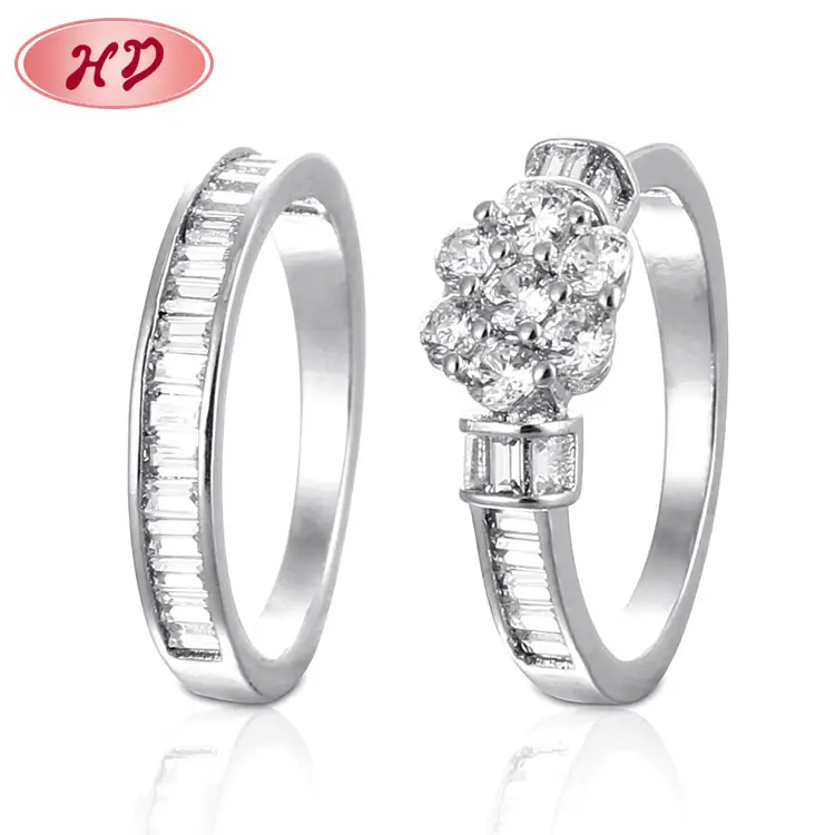Diseño de anillo de oro blanco barato para parejas, precio de anillo de boda de oro blanco de Arabia Saudita