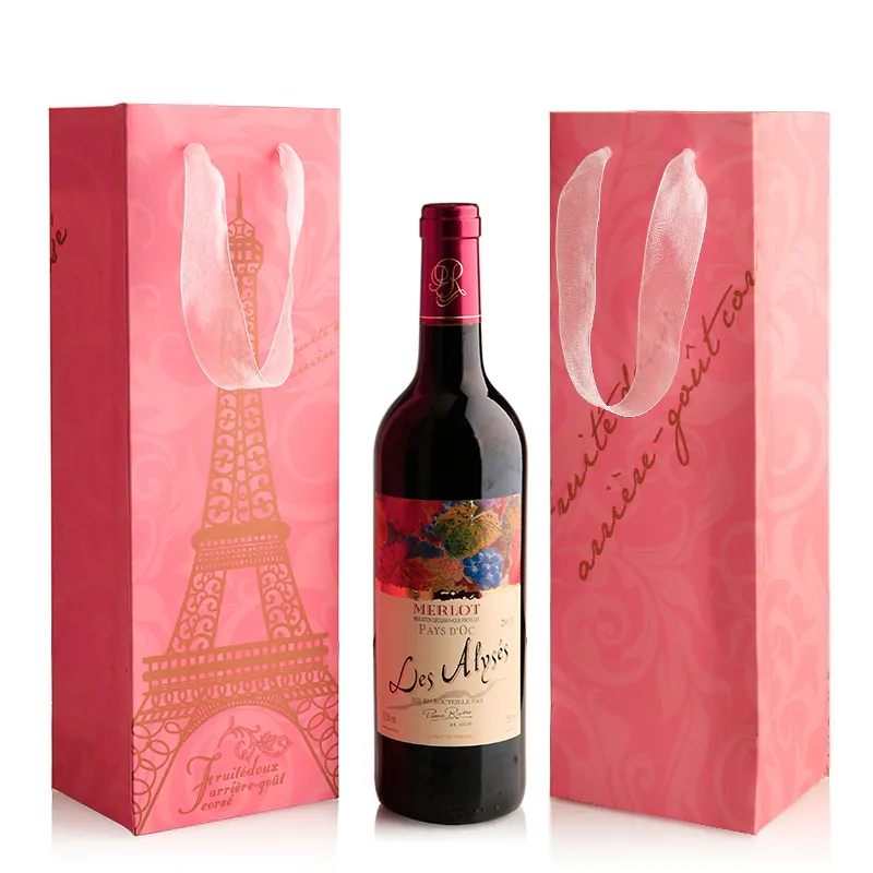 Fabrik Großhandel Phantasie Luxus Geschenk Verpackung Individuell Bedruckte Flasche Papier Wein Taschen mit Griffen