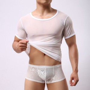 Tシャツ男性セクシーな一重項透明メッシュシアーTシャツトップスTシャツ男性エキゾチックなフェチパジャマTシャツアンダーシャツ