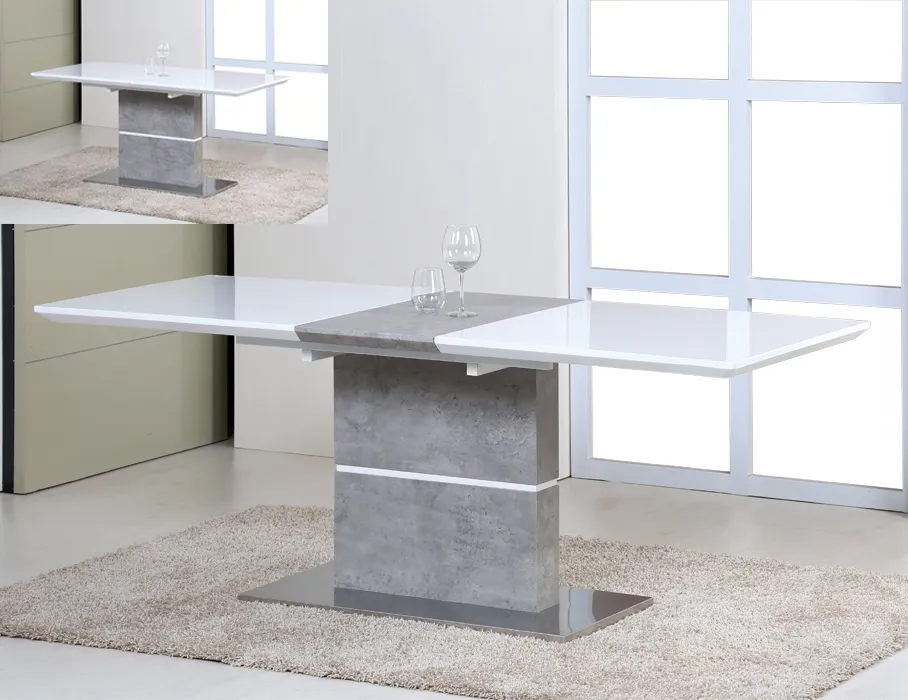 Mesa de comedor de escritorio MDF de madera pintada de alto brillo de estilo moderno, mesa de comedor con diseño extensible