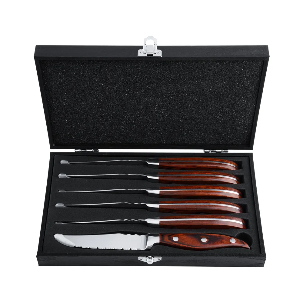 KN456A45FR Thép Không Gỉ 4 Inch Màu Đỏ Pakka Gỗ Xử Lý 6 Gói Set Steak Knife