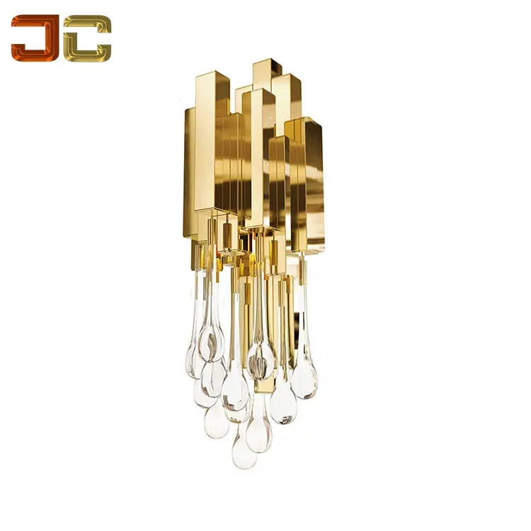Moderna criativa material de metal cromado dourado lâmpada de parede de cristal interior