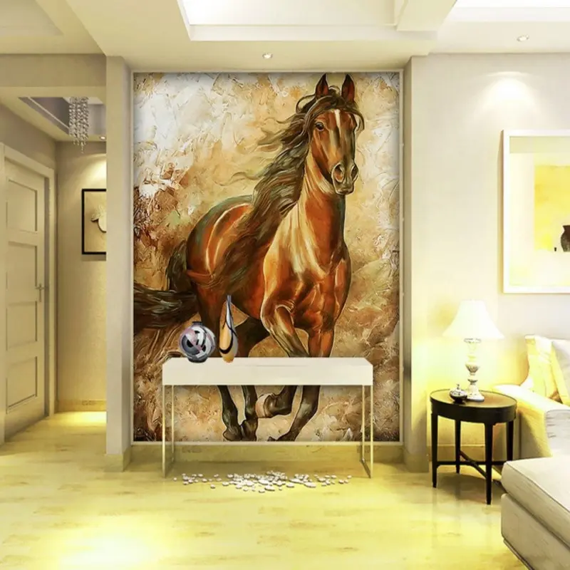 ورق حائط للمنزل النفط اللوحة الحصان 3D مجسم الحصان جدارية 3D حجر دكا خلفية