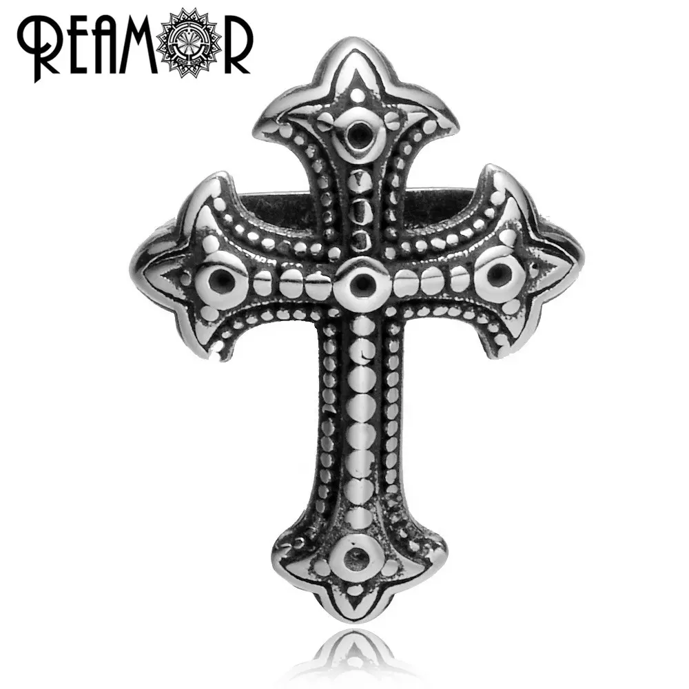 REAMOR-Cuentas con diseño antiguo de Cruz de acero inoxidable para hombre, abalorios con diseño antiguo europeo de 316l, 12x6mm, para fabricación de joyas DIY