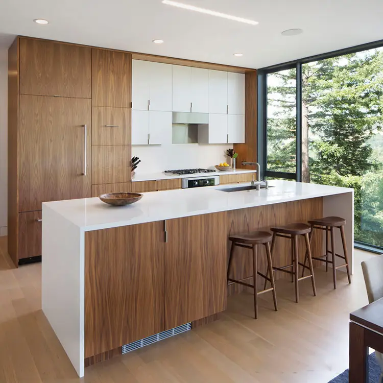 Meubles de cuisine en bois massif modernes, modèles d'unité en bois, porte en teck inachevé pour armoire de cuisine