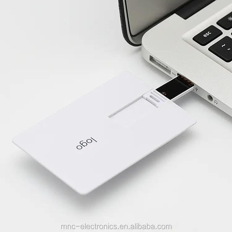 Unidad flash usb de plástico ultra delgada con forma de tarjeta de crédito imprimible, logo personalizado en blanco, 1GB