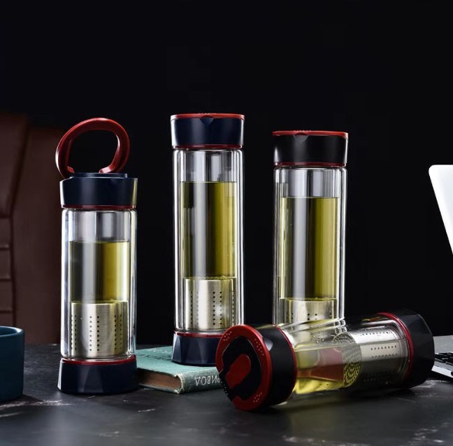 400ml Transparent Borosilicate glasses Custom Glass Water Bottle with ss304 lid
