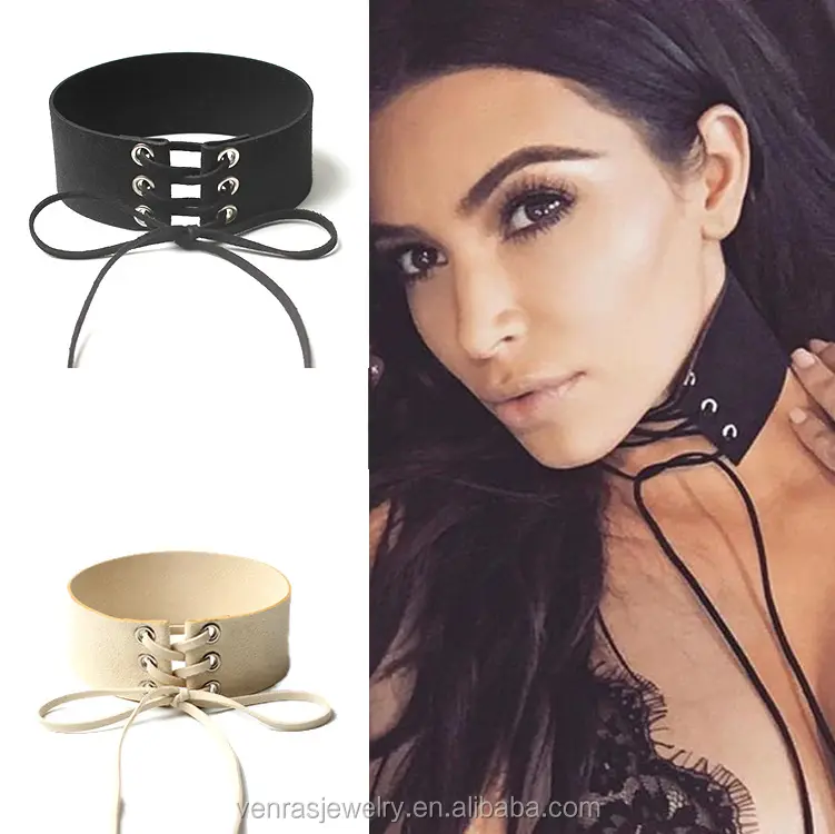 2016 Hot Girocolli In Pelle Fashion Trendy Nero Tutto Suede Fascia Sexy Collari Choker di Monili Delle Donne