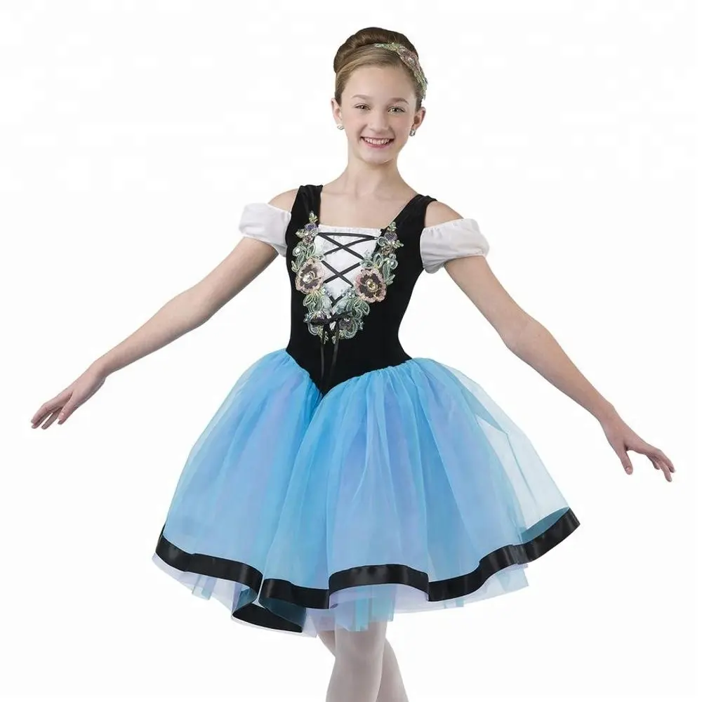 Vestido de ballet clásico para niña, ropa de baile de terciopelo negro, traje de baile de encaje azul y rosa