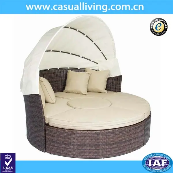 Teras Di Luar Ruangan Pantai Tempat Tidur dengan Canopy/Anyaman Rotan Bulat Tempat Tidur Sofa