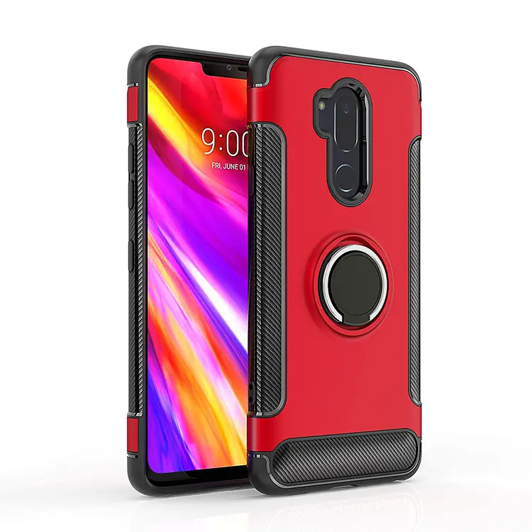 Coque de téléphone portable à rabat, en Fiber de carbone, en TPU, antichoc, avec support anneau, pour LG G7