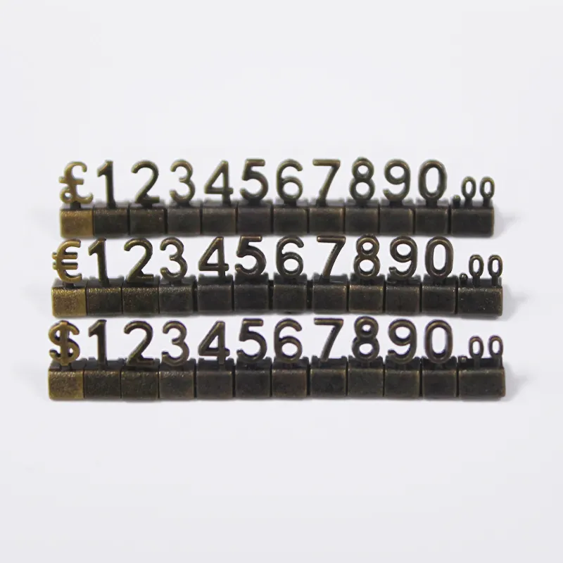 Personalizzato negozio di gioielli in oro argento bronzo cartellini dei prezzi dei monili del metallo display cubi all'ingrosso simbolo di valuta Dollar Pound Euro