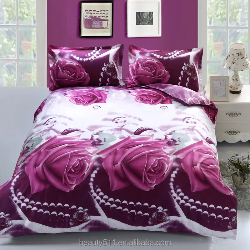 3d conjuntos de materiais ecológicos, europa estados unidos padrão rosa roxo pérola quatro conjuntos de folhas de cama