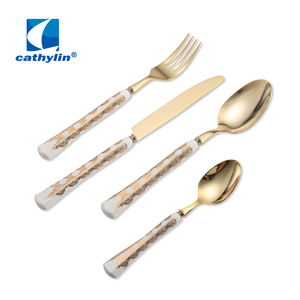 Cathylin Dinnerware Set Luxury <strong>Bone</strong> China <strong>Flatware</strong> with Ceramic <strong>Handle</strong> Gold Cutlery Sets for Knife Spoon - Product Image 6