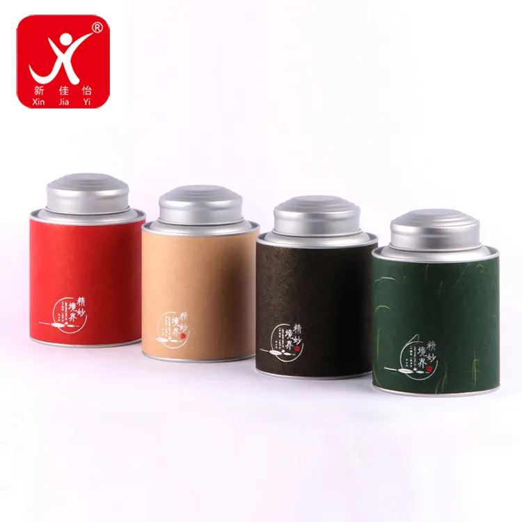 Xin Jia Yi-caja redonda de papel de té, tubo de cartón con tapa de Metal doble, venta al por mayor, contenedores de cilindro de papel de café Kraft