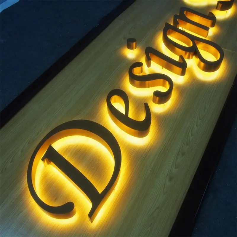 Custom Laser Cut 3D LED Sign Back Lit Iluminado Metal Personalizado Logotipo do negócio Recepção Wall Company Name