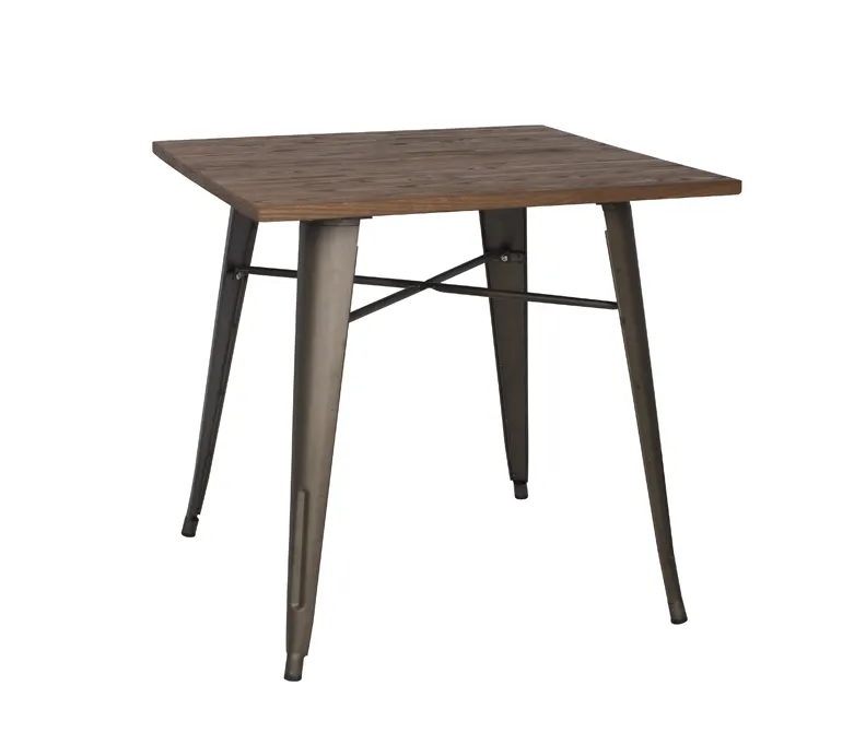 Деревянная Верхняя европейская мебель для столовой в помещении и на улице, квадратный металлический винтажный промышленный металлический обеденный журнальный столик