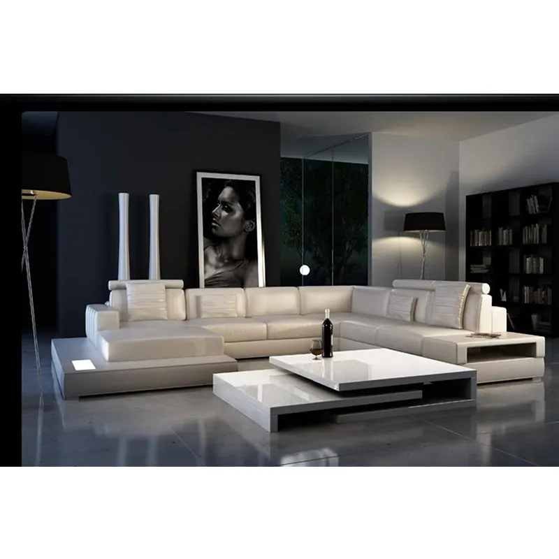 Canapés en cuir blanc, meubles de salon moderne de haute qualité, bon marché