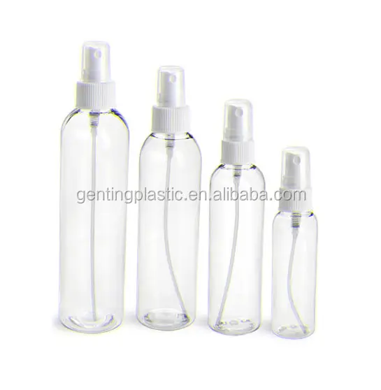 Bouteilles de lotion PET Cosmo Rounds transparentes avec pulvérisateurs à brume fine blanche 8oz