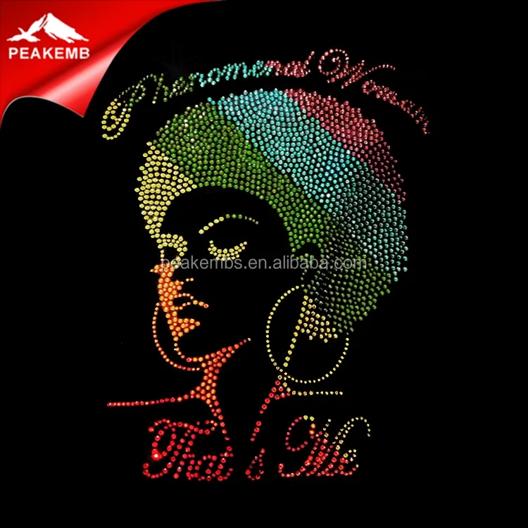 T-shirt "afro girl" en strass, transfert de chaleur, modèles