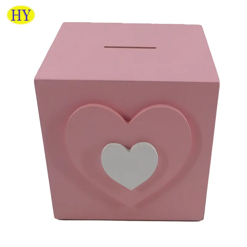 กระปุกออมสินแบบสั่งทำกล่องกระปุกออมสินทำจากไม้สำหรับเด็กของขวัญผู้ใหญ่กระปุกออมสินรูปหัวใจสีชมพู HY TT MDF