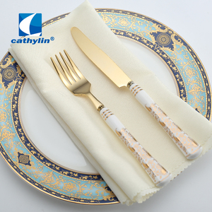 Cathylin Dinnerware Set Luxury <strong>Bone</strong> China <strong>Flatware</strong> with Ceramic <strong>Handle</strong> Gold Cutlery Sets for Knife Spoon - Product Image 4