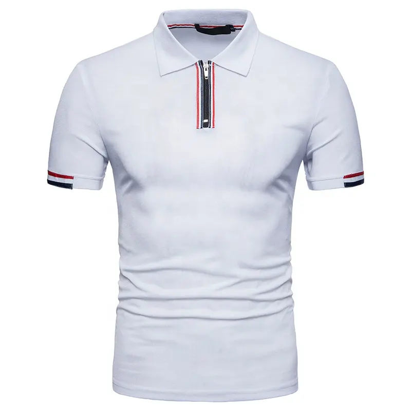 Polo blanco con logotipo personalizado para hombre, Polo de manga corta con cierre de cremallera, jersey de golf de algodón para hombre, venta al por mayor