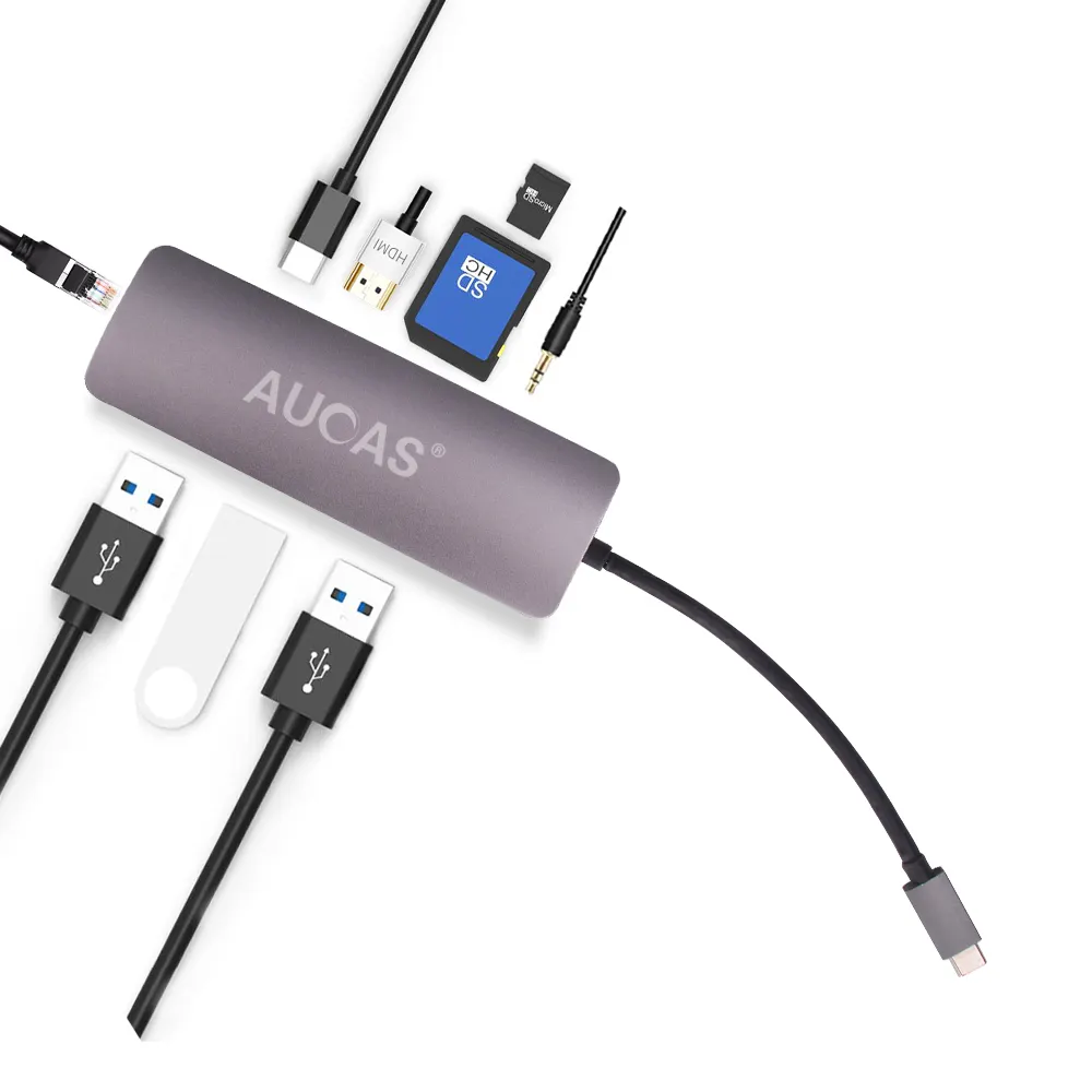 China Universal Docking Type C To 9 in 1 Hub with VGA LAN Adapter Cable TYPE-C to USB 3.1 Audio Ports SD Card USB Connection
