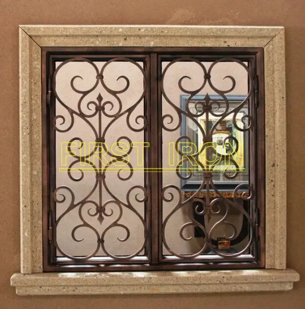 Grelhas de janela de ferro forjado decorativo, vintage