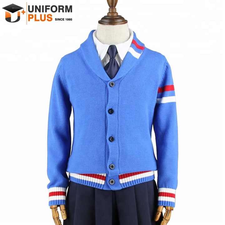 Suéter escolar azul personalizado, uniforme escolar unissex cardigan com estampa