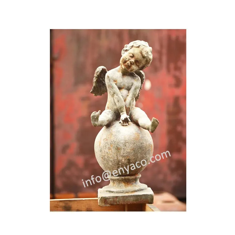 Enfeites de jardim estatuetas de festa, decoração de jardim doméstico, ferro fundido, estátua de anjo cúpico natural